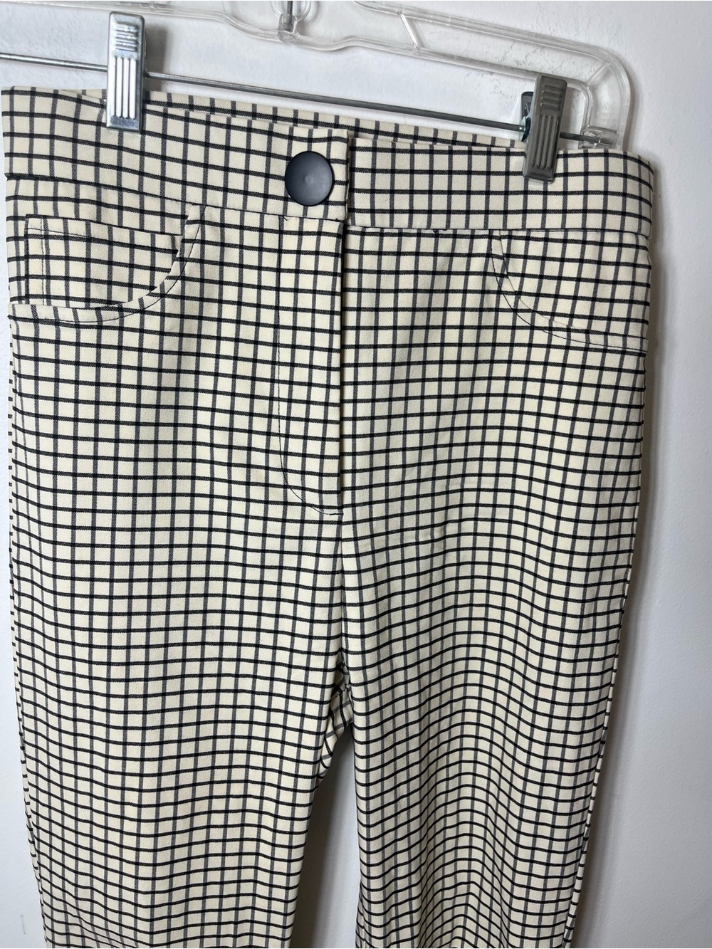 Zara Black & White Grid Check High-Rise Pants - Picture 4 of 7
